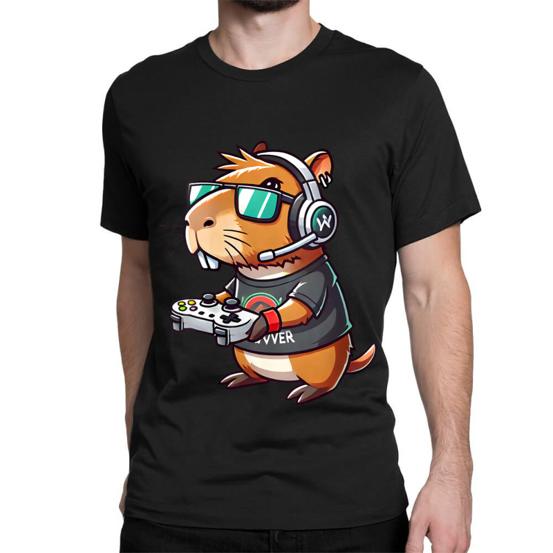 Funny Capybara Gamer Headphone Shades Classic T-shirt by Sandy | Artistshot