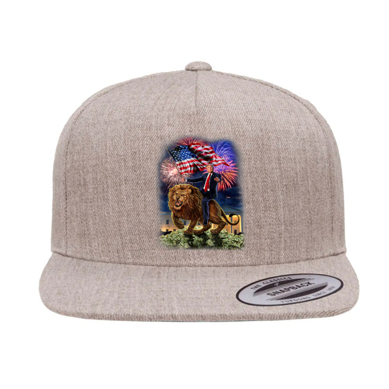 Usa President Donald Trump Rides On A Ferocious Lion 5 Panel Snapback Cap | Artistshot