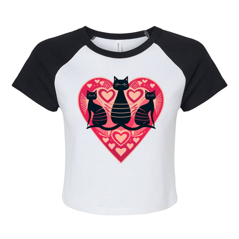 3 Abstract Cats On A Heart Raglan Crop Top by Sandy | Artistshot