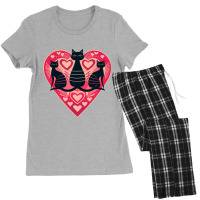 3 Abstract Cats On A Heart Women's Pajamas Set | Artistshot