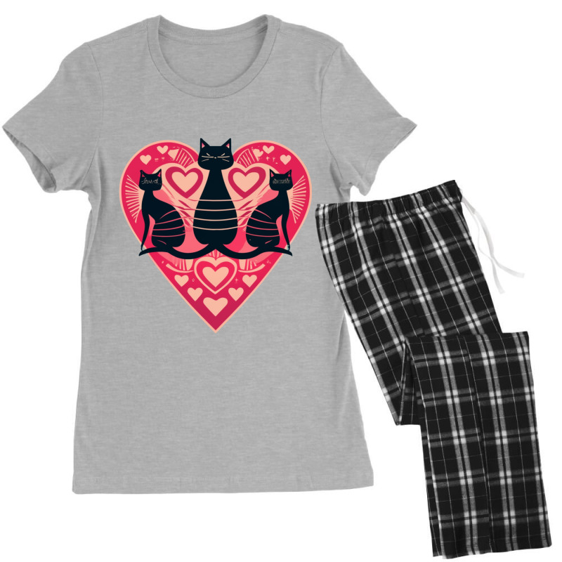 3 Abstract Cats On A Heart Women's Pajamas Set by Sandy | Artistshot