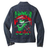 Frog Samurai Warrior Cute Animal Japan Vintage Ani Ladies Denim Jacket | Artistshot