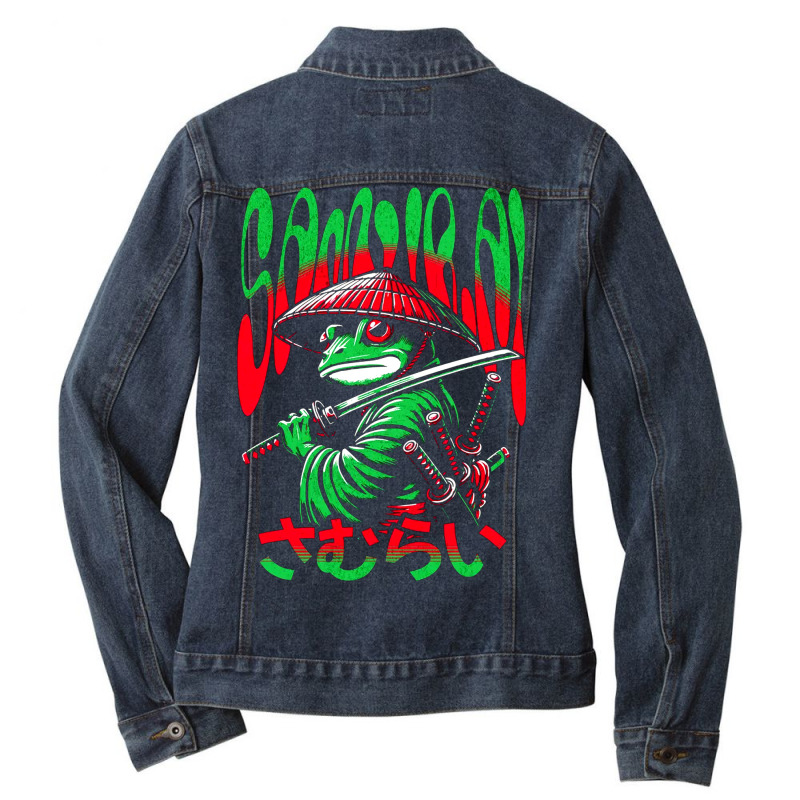 Frog Samurai Warrior Cute Animal Japan Vintage Ani Ladies Denim Jacket by New Nice Shirt | Artistshot