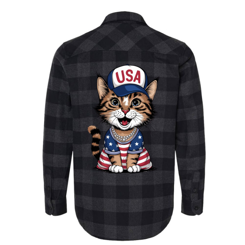 A Cat With Usa Flag Flannel Shirt by Sandy | Artistshot