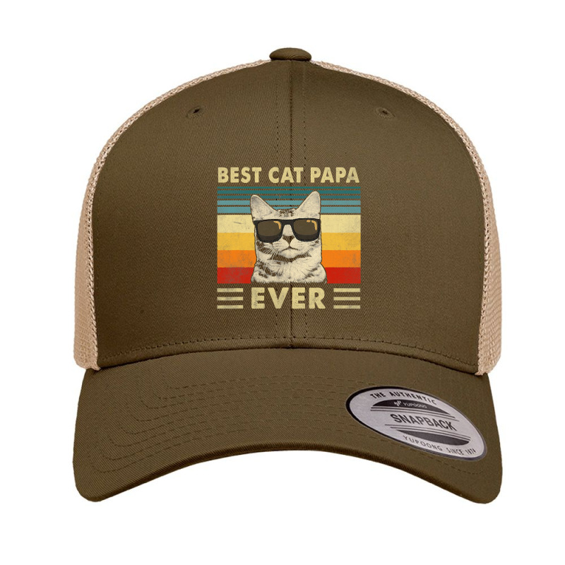 Best Cat Papa Ever  Vintage Retro Cat Dad Father Day Retro Trucker Cap | Artistshot