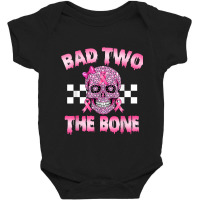 Bad Two The Bone Pink Skull Pink Ribbon Bad 2 The Baby Bodysuit | Artistshot