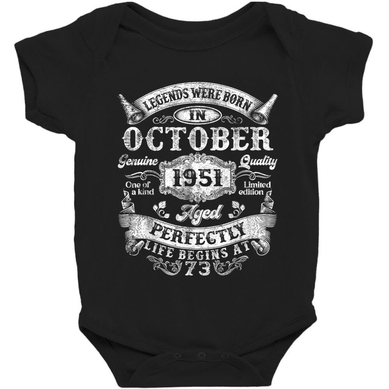 Born In October 1951 73rd Birthday Baby Bodysuit by Sandy | Artistshot