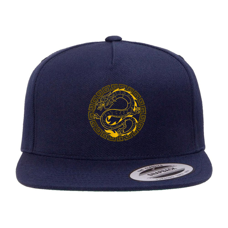 Golden Chinese Dragon Gift Shirt Martial Arts Asian Culture Retro Vint 5 panel snapback cap by HailieDesign | Artistshot