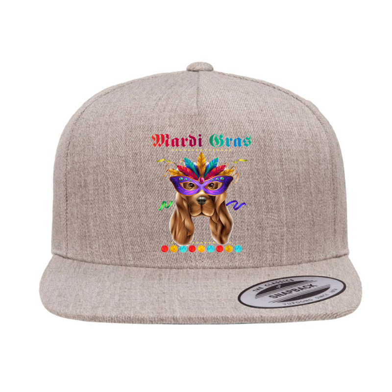 Cocker Spaniel Mardi Gras Mask Hat Bead With Feathers Funny 5 panel snapback cap by WirtzRichard | Artistshot