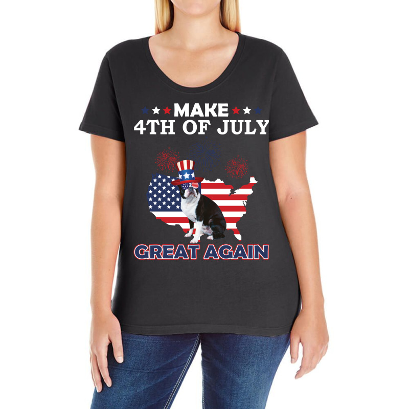 Boston Terrier American Flag Make 4th Of July Great Again Ladies Curvy T-Shirt by vip.pro123 | Artistshot