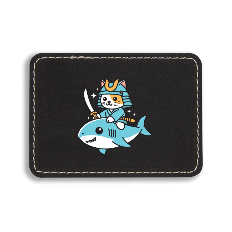 Ninja Cat Samurai Riding Shark Rectangle  Leatherette Patch | Artistshot