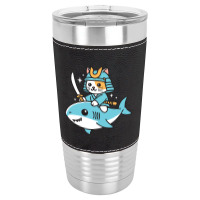 Ninja Cat Samurai Riding Shark Leatherette Tumbler | Artistshot