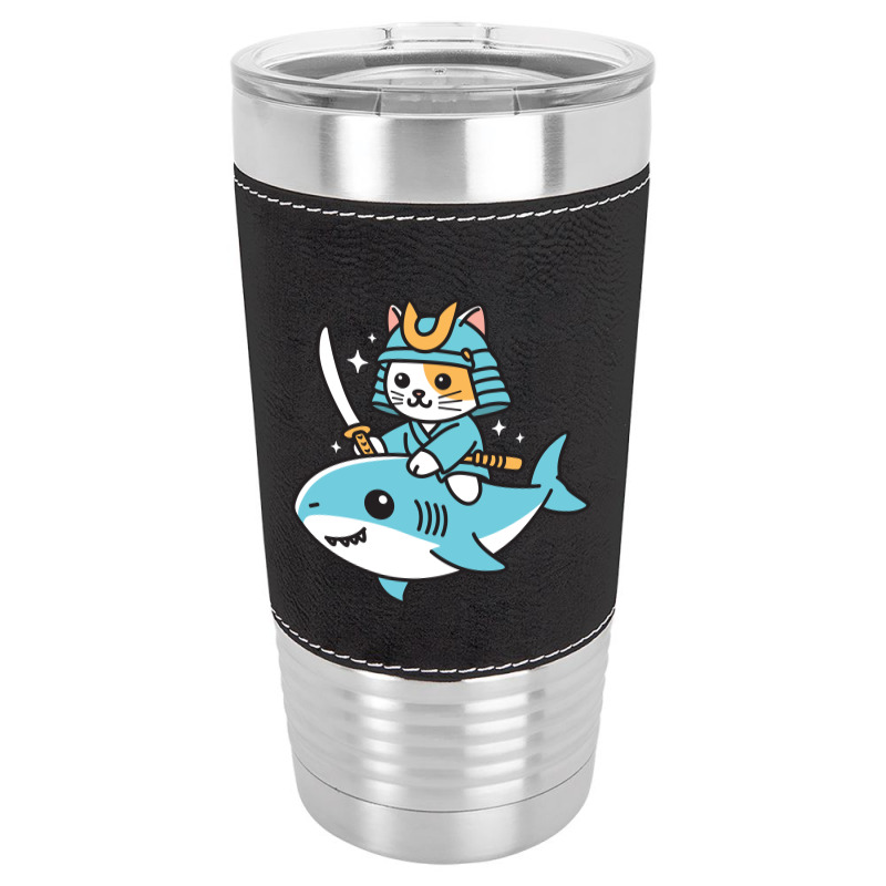 Ninja Cat Samurai Riding Shark Leatherette Tumbler | Artistshot