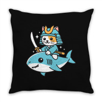 Ninja Cat Samurai Riding Shark Throw Pillow | Artistshot