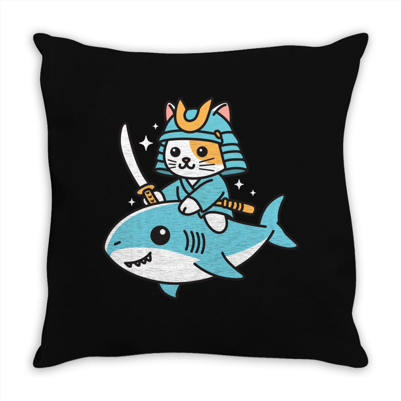 Ninja Cat Samurai Riding Shark Throw Pillow | Artistshot