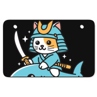 Ninja Cat Samurai Riding Shark Atv License Plate | Artistshot