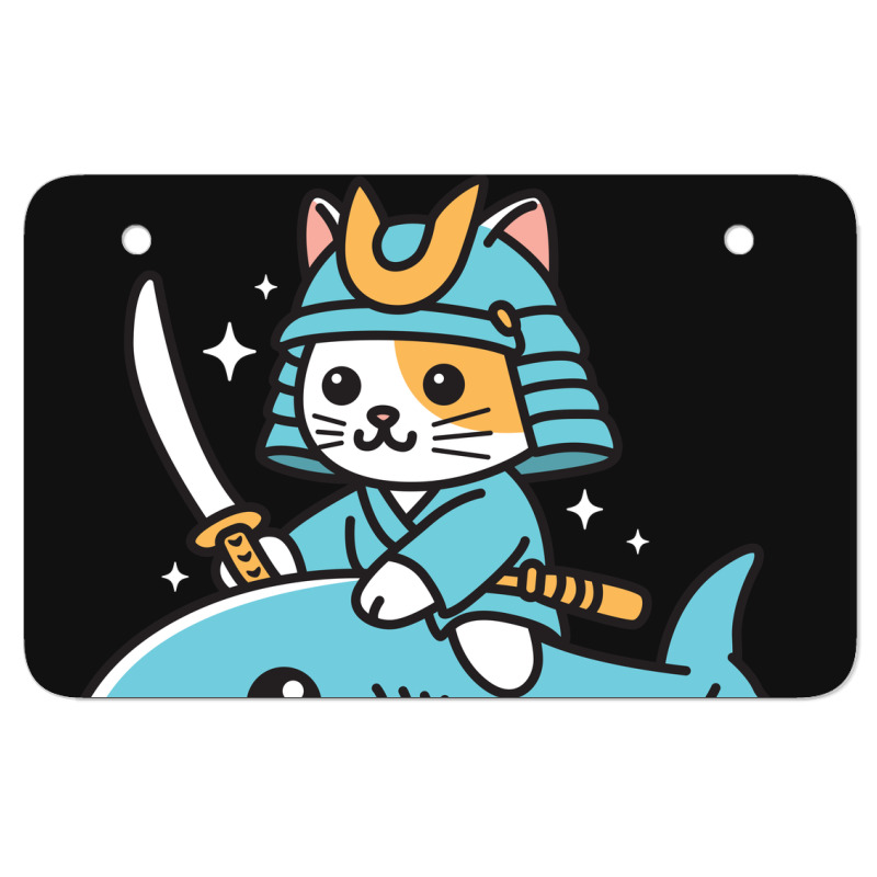 Ninja Cat Samurai Riding Shark Atv License Plate | Artistshot