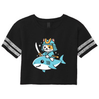 Ninja Cat Samurai Riding Shark Scorecard Crop Tee | Artistshot