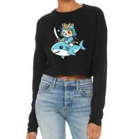 Ninja Cat Samurai Riding Shark Cropped Sweater | Artistshot