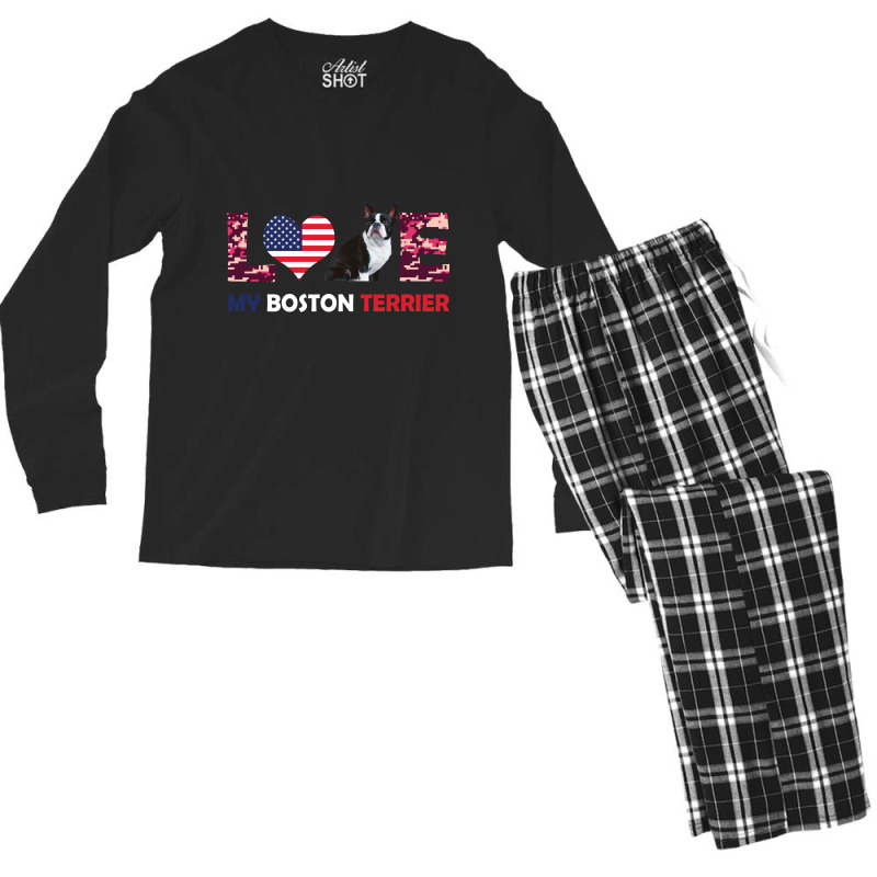 America Flag Love My Boston Terrier Men's Long Sleeve Pajama Set by vip.pro123 | Artistshot