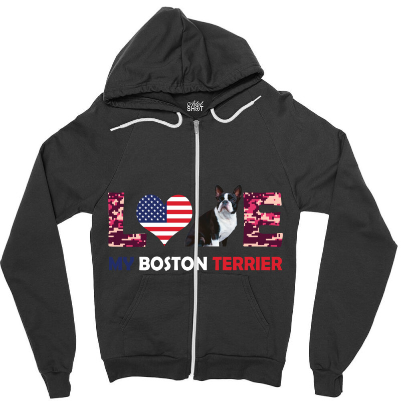 America Flag Love My Boston Terrier Zipper Hoodie by vip.pro123 | Artistshot