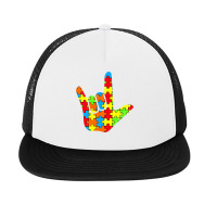 Asl Love Sign Language Autism Gift Awareness Support T Shirt Foam Snapback Hat | Artistshot