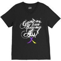 Bladder Cancer T  Shirt Cancer Can Kiss My Ass! Bladder ( Blue, Yellow V-neck Tee | Artistshot