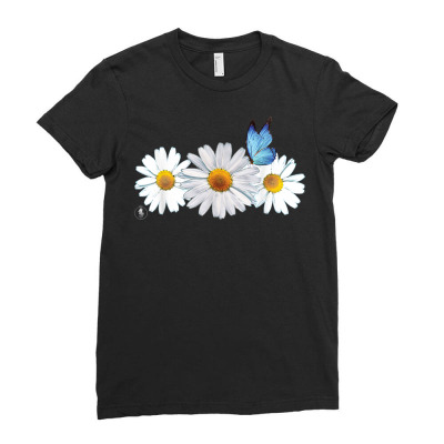 Pretty Daisies Butterfly T Shirt Ladies Fitted T-shirt Designed By Doanha