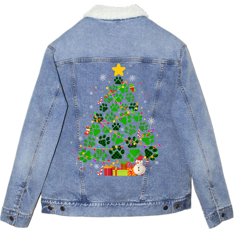 Dog Cat Paws Christmas Tree Unisex Sherpa-Lined Denim Jacket by Rebecca Mitchell | Artistshot