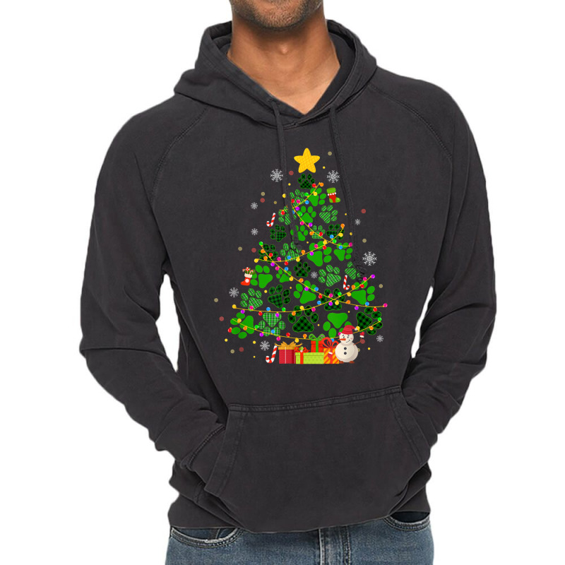 Dog Cat Paws Christmas Tree Vintage Hoodie by Rebecca Mitchell | Artistshot