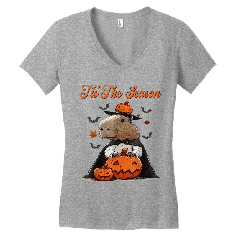 It's The Season Halloween Capybara Women's V-Neck T-Shirt by Rebecca Mitchell | Artistshot