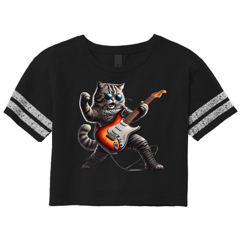 Rock Cat Jamming On Guitar Scorecard Crop Tee by Rebecca Mitchell | Artistshot