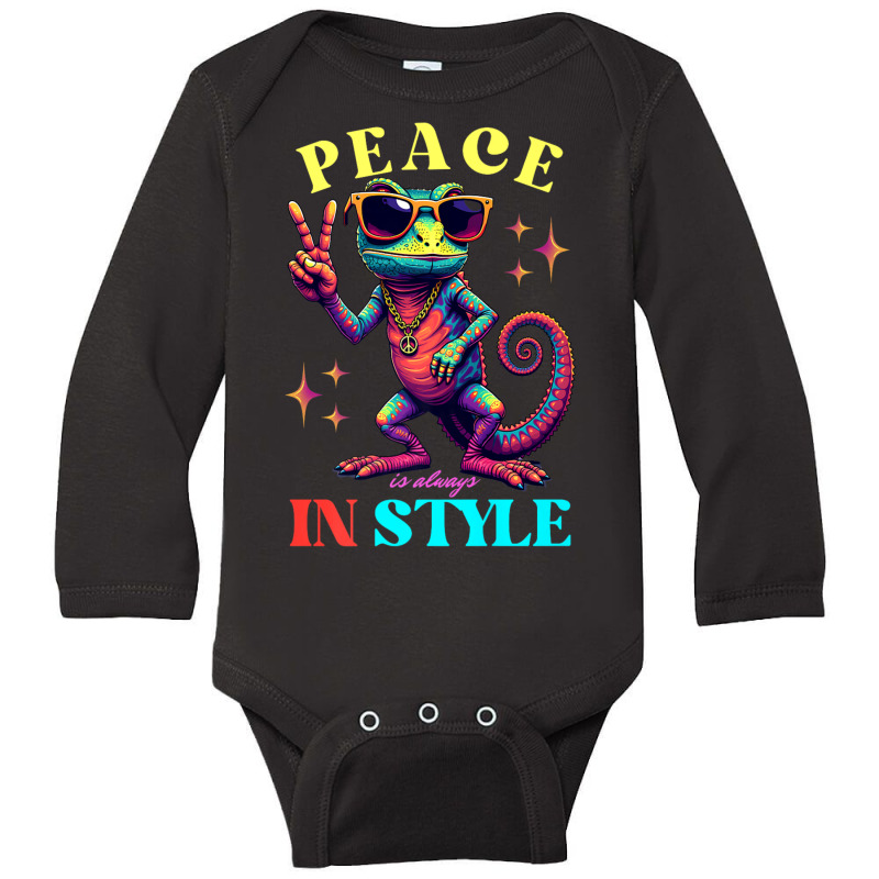 Peace Is Always In Style, Funny Vintage Chameleon Long Sleeve Baby Bodysuit by Rebecca Mitchell | Artistshot