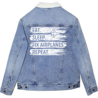 Technician Eat Sleep Fix Airplanes Unisex Sherpa-lined Denim Jacket | Artistshot