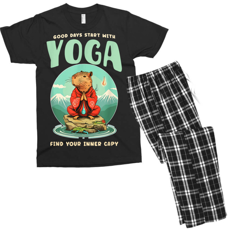 Good Days Start With Yoga Find Your Inner Capy Men's T-shirt Pajama Set by Rebecca Mitchell | Artistshot