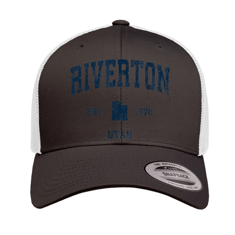 Riverton Utah Ut Vintage Athletic Navy Sports Design Retro Trucker Cap by Scout | Artistshot