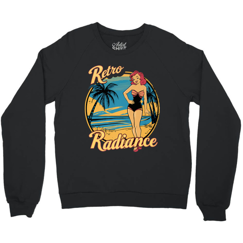 Retro Radiance Beach Art With Palm Trees Crewneck Sweatshirt by Kasey | Artistshot