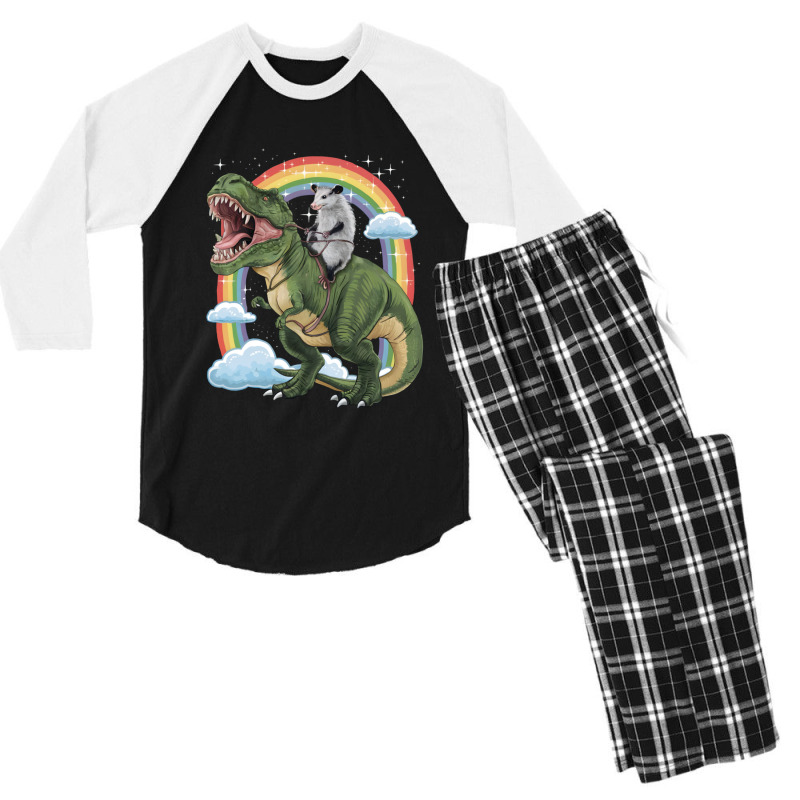 Possum Opossum Riding Dinosaur T Rex Men's 3/4 Sleeve Pajama Set by Kasey | Artistshot