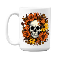 Skull And Flowers 15 Oz Coffee Mug | Artistshot