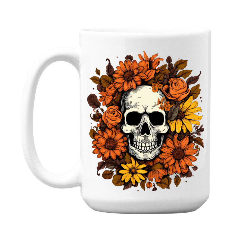 Skull And Flowers 15 Oz Coffee Mug | Artistshot