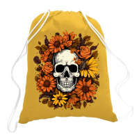 Skull And Flowers Drawstring Bags | Artistshot