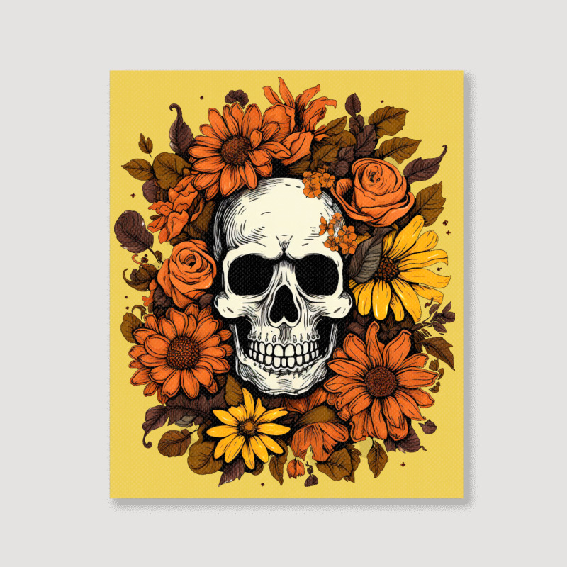 Skull And Flowers Portrait Canvas Print | Artistshot