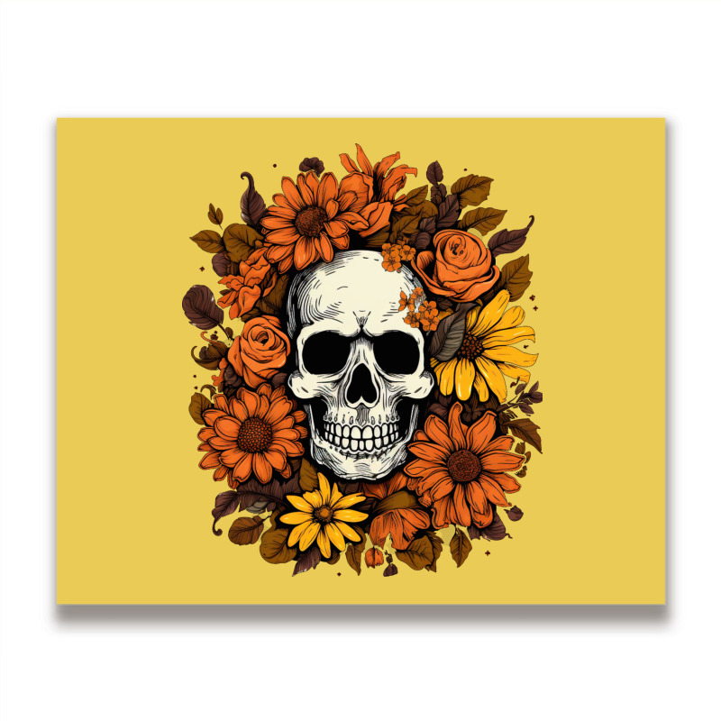 Skull And Flowers Metal Print Horizontal | Artistshot