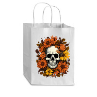 Skull And Flowers Cub Paper Bag - 8 X 4 1/2 X 10 1/4 | Artistshot