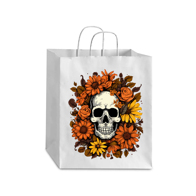 Skull And Flowers Debie Paper Bag - 10 X 5 X 13 | Artistshot