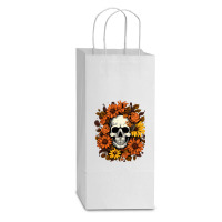 Skull And Flowers Double Wine Paper Bag - 6 1/2 X 3 1/2 X 12 3/8 | Artistshot