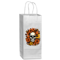 Skull And Flowers Wine Paper Bag - 5 1/2 X 3 1/4 X 13 | Artistshot