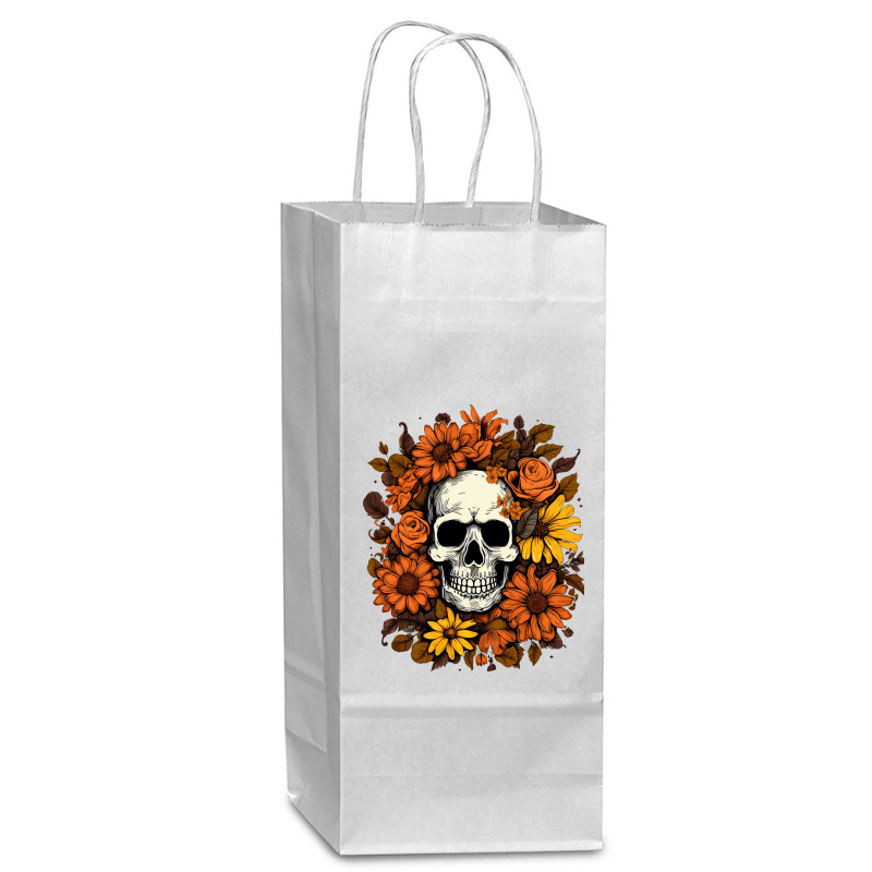 Skull And Flowers Wine Paper Bag - 5 1/2 X 3 1/4 X 13 | Artistshot