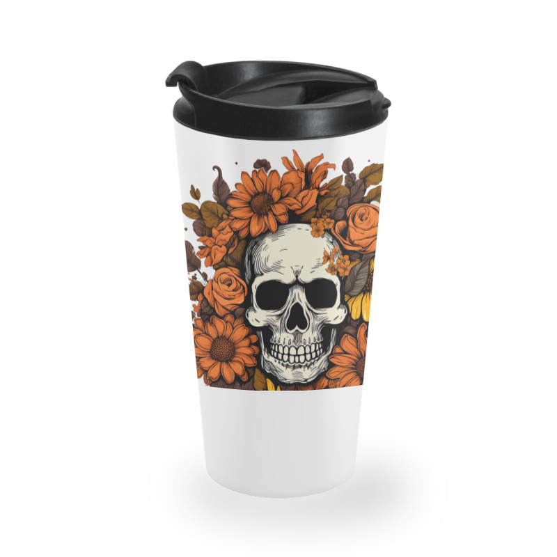 Skull And Flowers Travel Mug | Artistshot