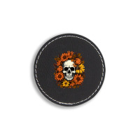 Skull And Flowers Round Leatherette Patch | Artistshot